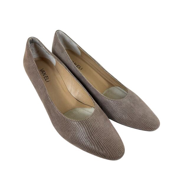 VANELi Astyr Taupe Miniliz Print Taupe Leather Slip On Low Heel Pump Size 9.5 - Picture 1 of 8